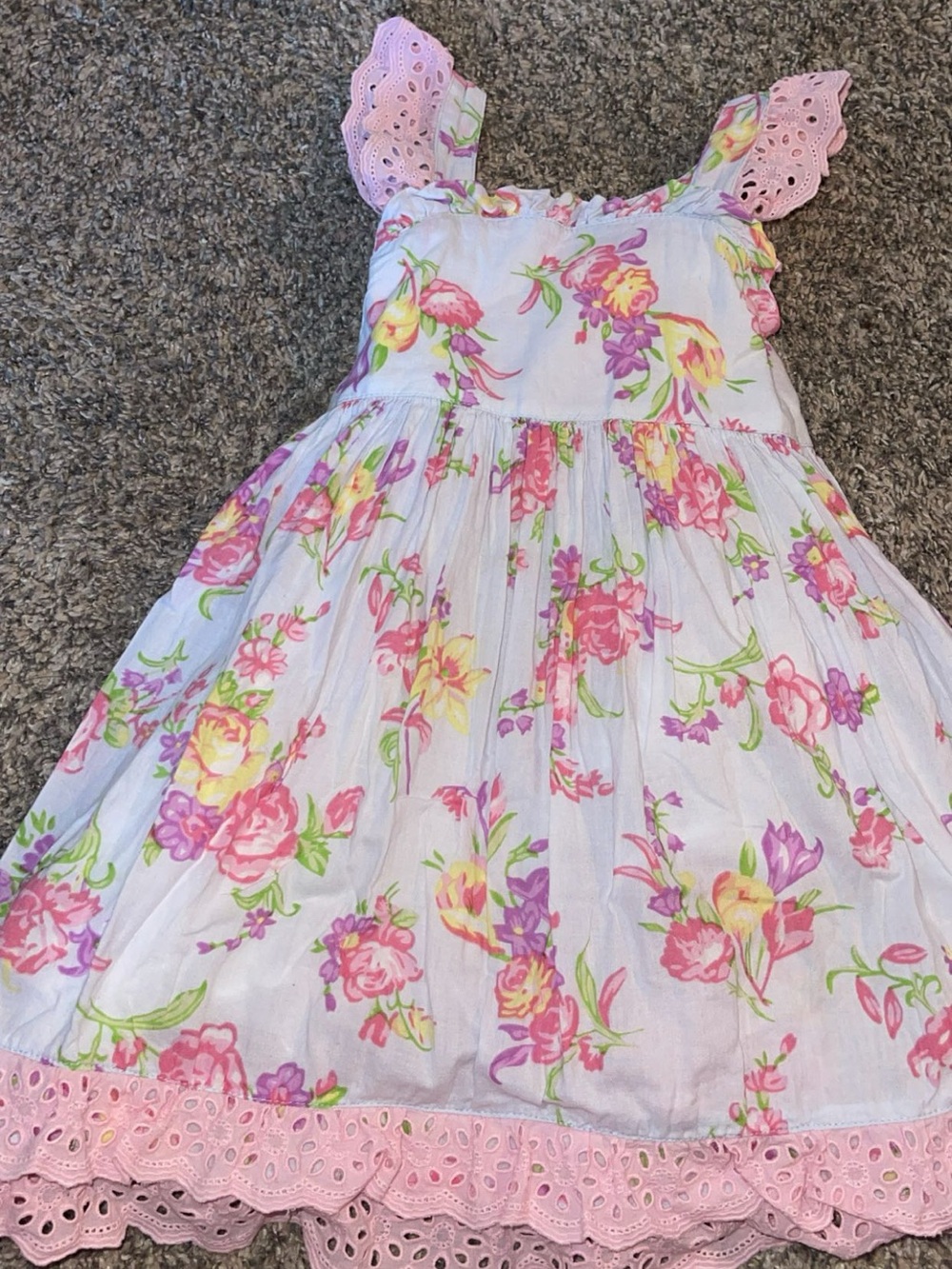 Girls' Pink Floral Sundress with Eyelet Trim